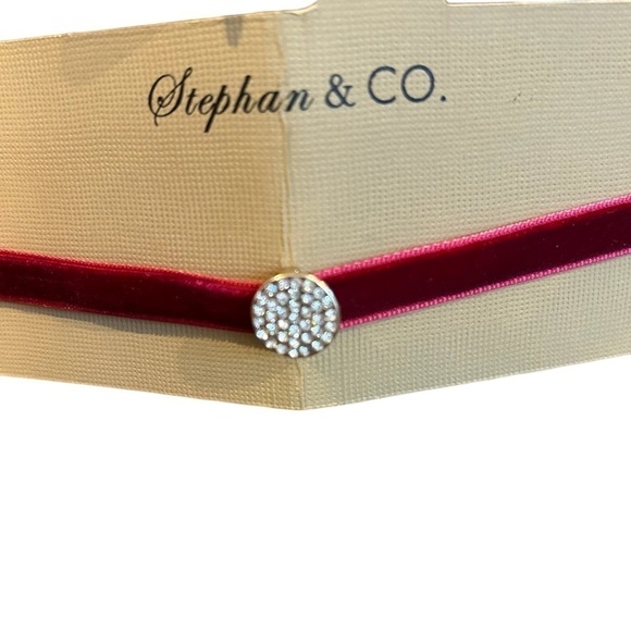 Velvet Cherry Red Clear Round Rhinestone Accent and Adjustable Chain Closure - Picture 3 of 8